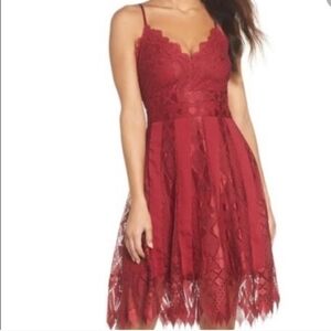 foxiedox Burgundy Lace Fit & Flare Mini Dress Size 14